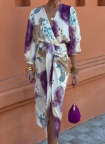 Fashionable and Elegant Casual V-neck Long-sleeved Slit Two-piece Suit