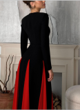 Tight A-line Long-sleeved Round Neck Dress With Large Skirt
