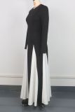 Tight A-line Long-sleeved Round Neck Dress With Large Skirt