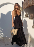 Fashionable V-neck Double-layer Skirt Dress With Waist