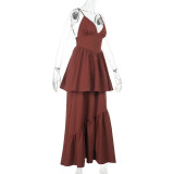 Fashionable V-neck Double-layer Skirt Dress With Waist