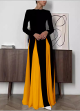 Tight A-line Long-sleeved Round Neck Dress With Large Skirt