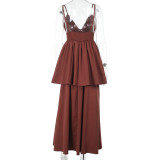 Fashionable V-neck Double-layer Skirt Dress With Waist