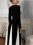 Tight A-line Long-sleeved Round Neck Dress With Large Skirt