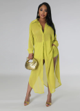 Sexy See-through Solid Color Chiffon Long Shirt and Shorts Beach Two-piece Suit