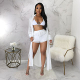 Sexy See-through Solid Color Chiffon Long Shirt and Shorts Beach Two-piece Suit
