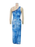 Sexy Skinny Denim Print Sleeveless Dress