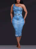 Sexy Skinny Denim Print Sleeveless Dress