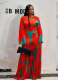 Fashion Print Slim Fit Pleated Long Swing Backless Dress