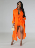 Sexy See-through Solid Color Chiffon Long Shirt and Shorts Beach Two-piece Suit
