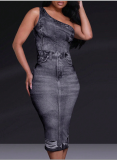 Sexy Skinny Denim Print Sleeveless Dress