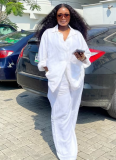 2025 Casual White Cardigan Trousers Shirt Two-piece Set