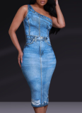 Sexy Skinny Denim Print Sleeveless Dress