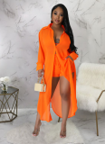 Sexy See-through Solid Color Chiffon Long Shirt and Shorts Beach Two-piece Suit