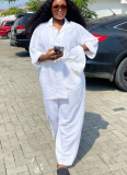 2025 Casual White Cardigan Trousers Shirt Two-piece Set
