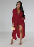 Sexy See-through Solid Color Chiffon Long Shirt and Shorts Beach Two-piece Suit