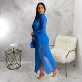 Sexy See-through Solid Color Chiffon Long Shirt and Shorts Beach Two-piece Suit