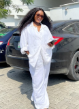 2025 Casual White Cardigan Trousers Shirt Two-piece Set