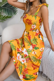 Flower Tie Waist Suspender Dress Holiday Beach Long Dress