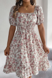 Floral Short Sleeve Waisted Ruffle Dress