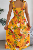 Flower Tie Waist Suspender Dress Holiday Beach Long Dress