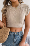 Solid Color Short-Sleeved Knitted Sweater Holiday Short Navel Top
