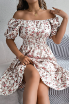 Floral Short Sleeve Waisted Ruffle Dress