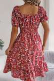 Floral Short Sleeve Waisted Ruffle Dress