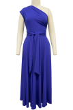 Fashionable Women'S Sleeveless Oblique Collar Solid Color Large Swing Dress