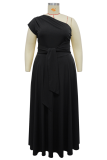 Fashionable Women'S Sleeveless Oblique Collar Solid Color Large Swing Dress