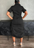 Casual Multi-Pocket Workwear Drawstring Pocket Dress