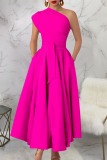 Fashionable Women'S Sleeveless Oblique Collar Solid Color Large Swing Dress