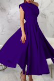 Fashionable Women'S Sleeveless Oblique Collar Solid Color Large Swing Dress