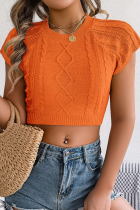 Solid Color Short-Sleeved Knitted Sweater Holiday Short Navel Top