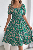 Floral Short Sleeve Waisted Ruffle Dress
