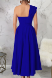Fashionable Women'S Sleeveless Oblique Collar Solid Color Large Swing Dress