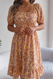 Floral Short Sleeve Waisted Ruffle Dress