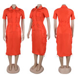 Casual Multi-Pocket Workwear Drawstring Pocket Dress