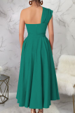 Fashionable Women'S Sleeveless Oblique Collar Solid Color Large Swing Dress