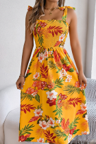 Flower Tie Waist Suspender Dress Holiday Beach Long Dress