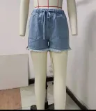 2025 New Elastic Waist Drawstring Casual High Waist Denim Shorts