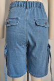 Blue Summer New Style Washed Personalized Denim Workwear Shorts