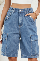 Blue Summer New Style Washed Personalized Denim Workwear Shorts