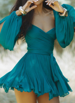 Temperament V-neck Solid Color Sexy Elegant Pleated Dress