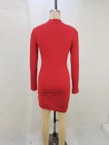 New High Collar Purple Long Sleeve Pleated Lace Dress