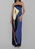 Fashion Sleeveless Off-shoulder Tube Sexy Backless Printed Dress