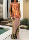 Fashion Sleeveless Off-shoulder Tube Sexy Backless Printed Dress