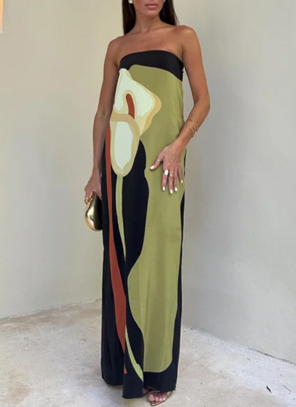 Fashion Sleeveless Off-shoulder Tube Sexy Backless Printed Dress