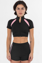 Sports High Collar Stitching Zipper Tight Contrast Color Top Shorts Two-Piece Set