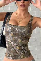 Sexy Retro Fitted Square Neck Sleeveless Tank Top